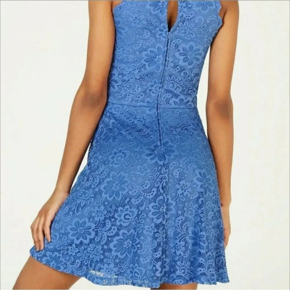 BCX Juniors Blue Scallop Halter A-Line Lace Dress Size 11 Party Cocktail Formal - Picture 8 of 10